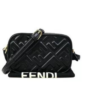 Fendi Zucca Camera Case Shoulder Bag Embossed Leather Black